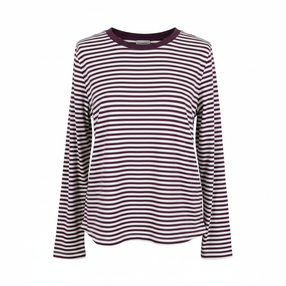 LOFT XXL Eggplant Plum Purple and White Striped Long Sleeve Cotton Top